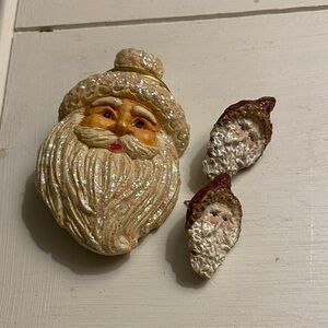 Glittery Santa Claus Brooch with Santa Earrings.
